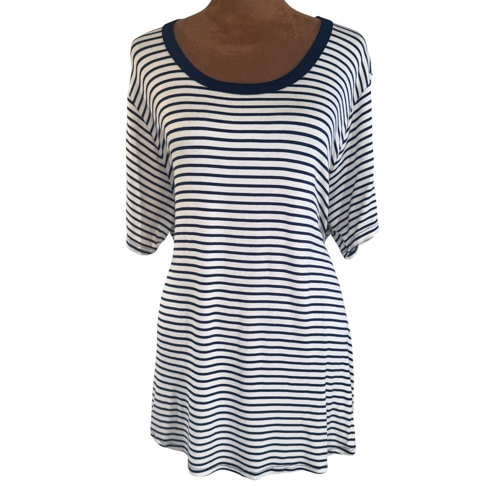 Striped Tee Coin1804 Los Angeles Women's 3X Navy White Scoop Neck NWT Top Blouse